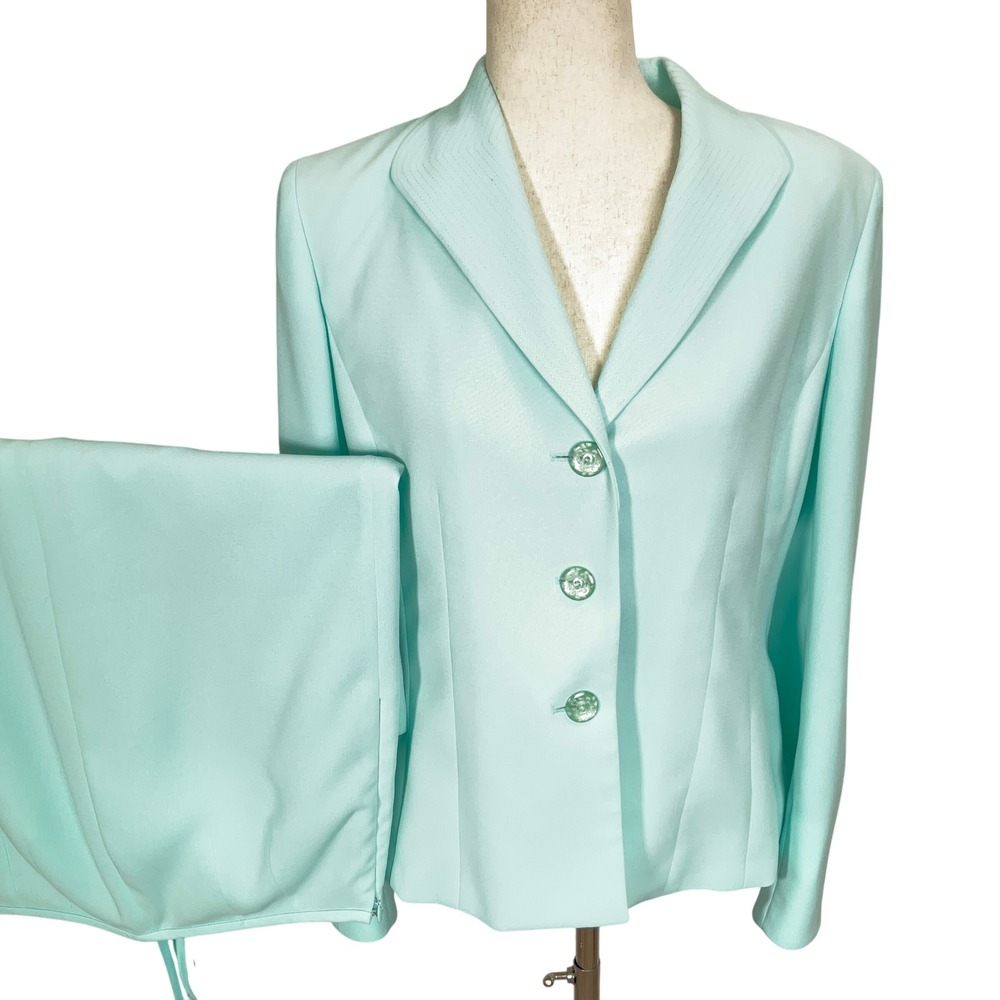 Evan Picone Skirt Suit Women 10 Aqua Career Retro